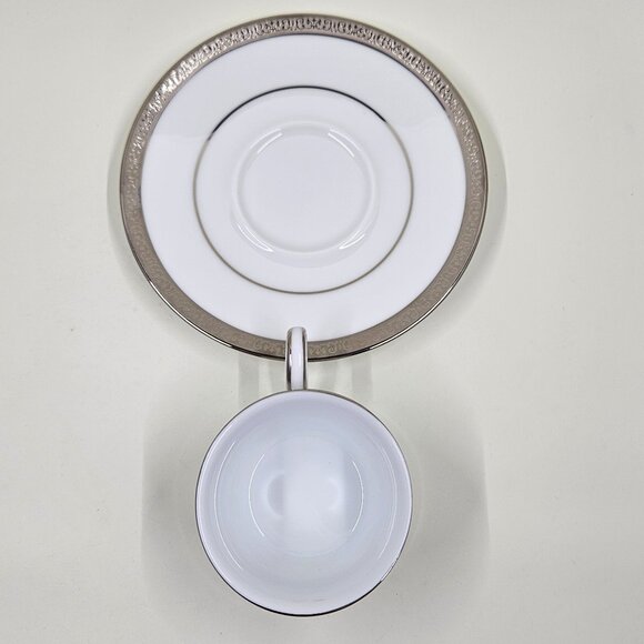 Flat Demitasse Cup & Saucer Set Grand Buffet Classic Platinum by Charter Club - Picture 8 of 12